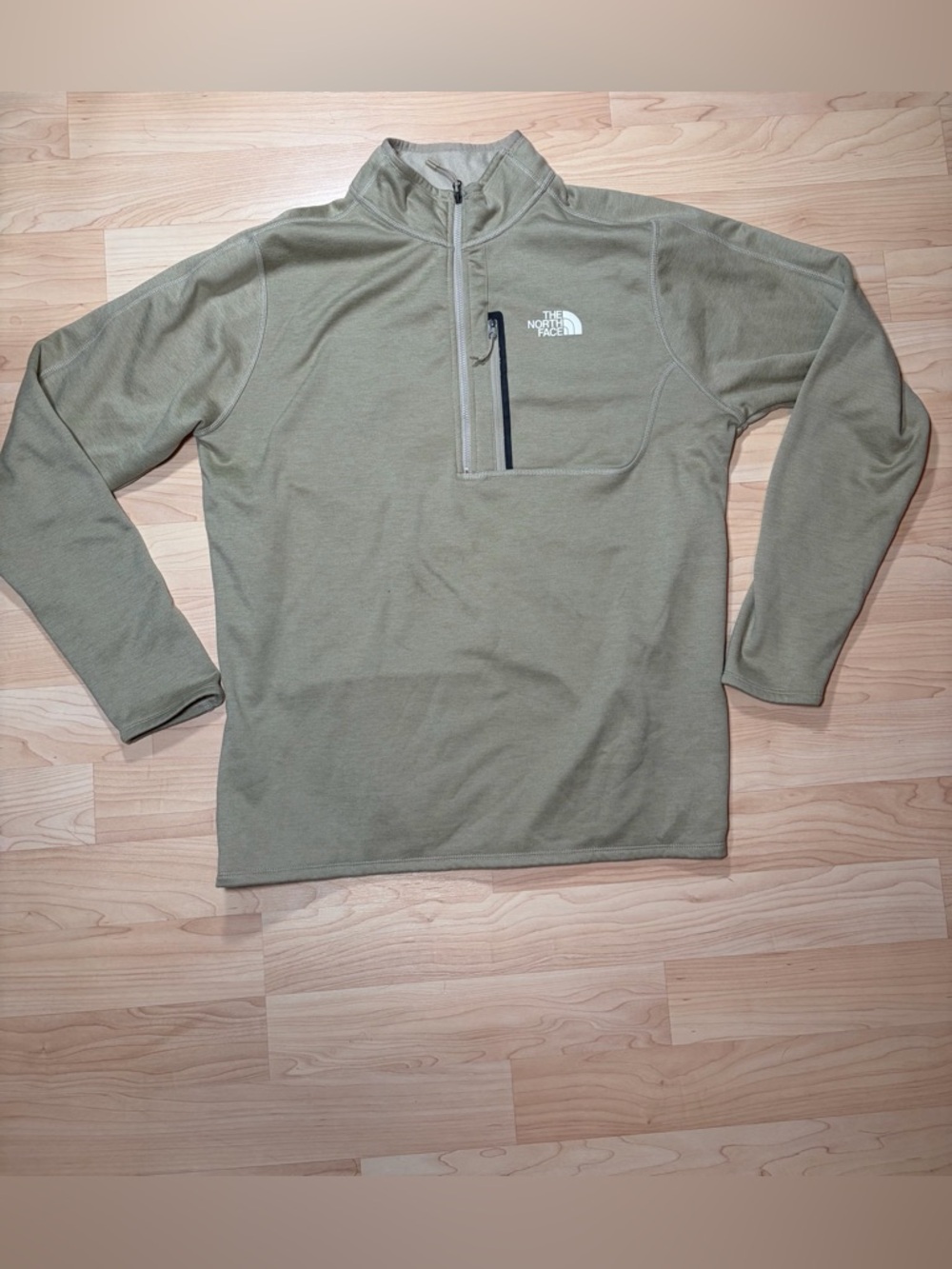 The North Face khaki Tan/green Quarter-Zip Fleece with Chest Pocket